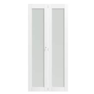 36 in. x 80 in. 1-Panel, Frosted Glass, White Solid Core, MDF Wood, PVC Covering Bi-fold Doors with Hardware Kits