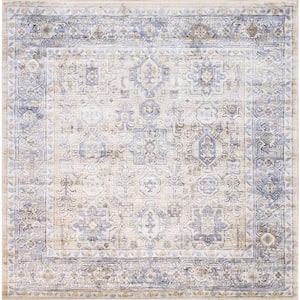 Majestic Beige/Blue 6 ft. x 6 ft. Square Abstract Area Rug