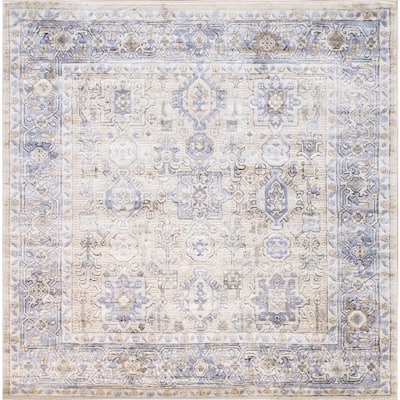 Majestic Beige/Blue 6 ft. x 6 ft. Square Abstract Area Rug
