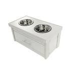 ECOFLEX Piedmont 40 oz. 2-Bowl Dog Diner with Storage Drawer in Antique White