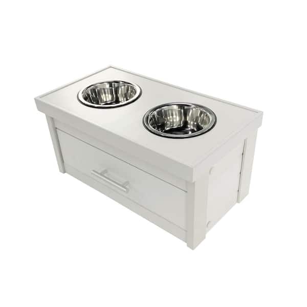 New Age Pet ECOFLEX Piedmont 40 oz. 2-Bowl Dog Diner with Storage Drawer in Antique White