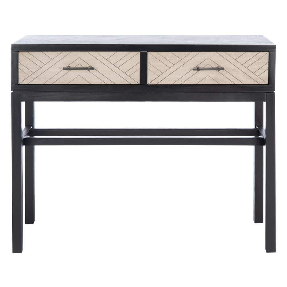Modern Black and Greige Chevron Console Table with Storage