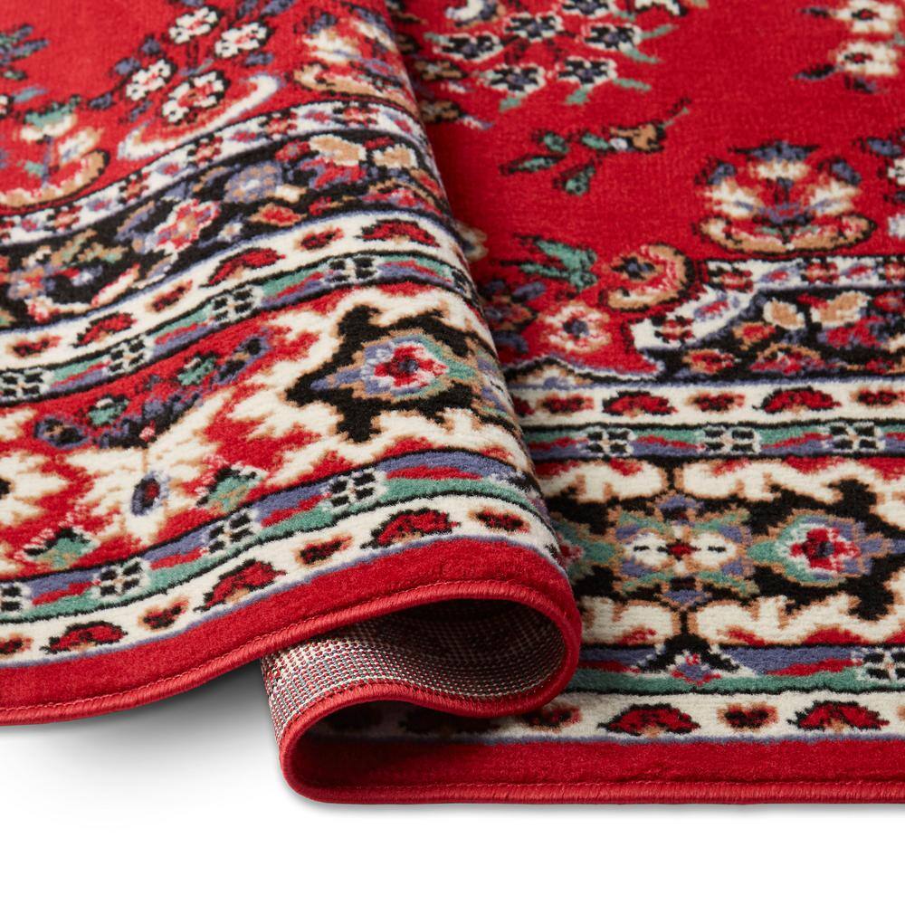 Claret and Black Traditional Medallion Area Rug, 9'2" x 12'5"