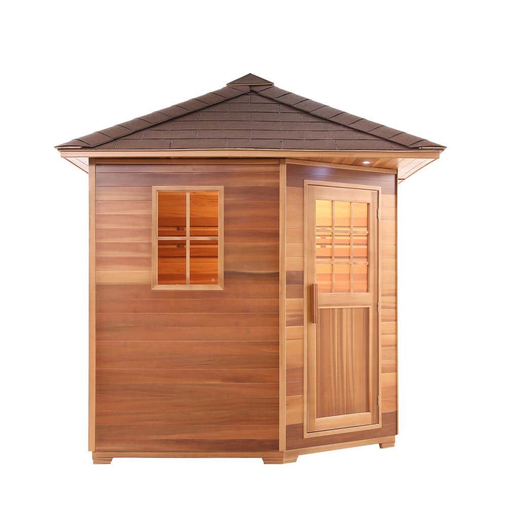 Canadian Red Cedar 8-Person Outdoor Sauna with Asphalt Roof