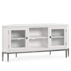 White Corner TV Stand with Pewter Metal Base For 65 in. TV's