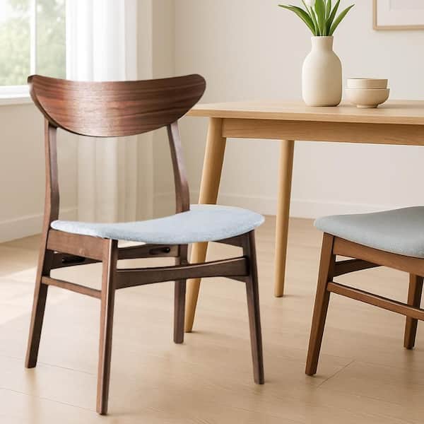 Skie Walnut Brown Fabric with Curved Panel Back and Angle Legs Side Dining Chair Set of 2