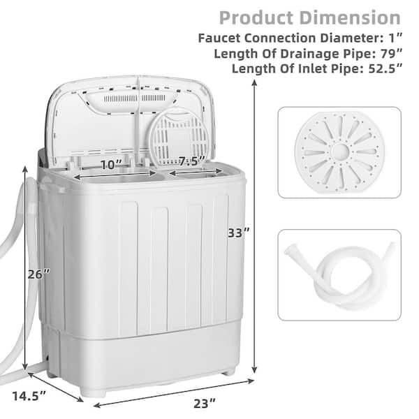 Twin Tub Portable Washing Machine with Timer Control and Drain Pump for Apartment - 25 x 15 x 28.5 (L x W x H) - White/Grey