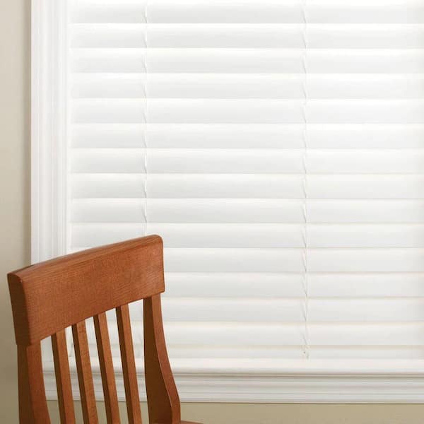 White Cordless Faux Wood Blinds for Windows with 2 in. Slats - 35 in. W x  64 in. L (Actual Size 34.5 in. W x 64 in. L)