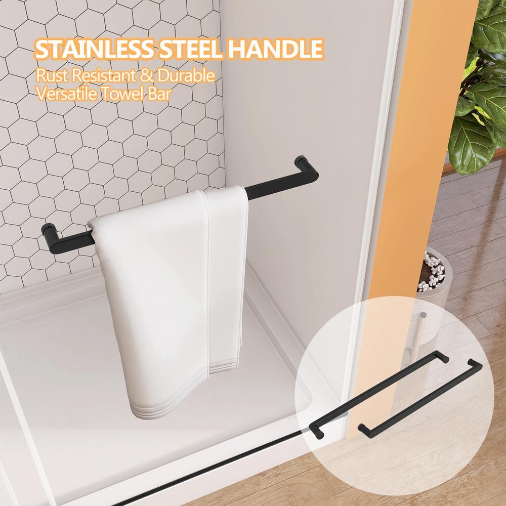 60-Inch Matte Black Frameless Sliding Shower Door with Clear Glass