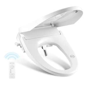 Elongated Bidet Toilet Seat Electric Bidet Seat for Round Toilets with Adjustable Nozzle and Water Pressure in White