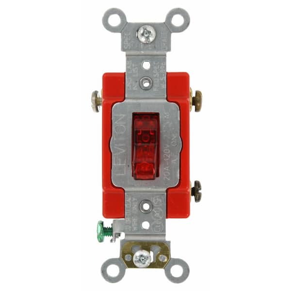 Leviton 20 Amp Industrial Grade Heavy Duty Single-Pole Pilot Light Toggle Switch, Red
