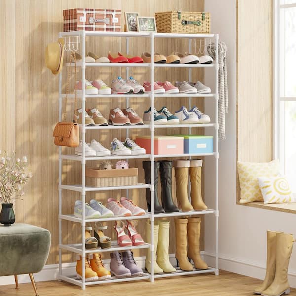 32-40 Pairs Shoe and Boot Storage Shelf Rack Organizer with Hooks
