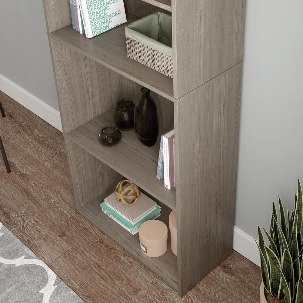 Silver Sycamore Tall Adjustable 5-Shelf Wood Bookcase