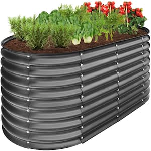 4 ft. x 2 ft. x 2 ft. Charcoal Oval Steel Raised Garden Bed Planter Box for Vegetables, Flowers, Herbs