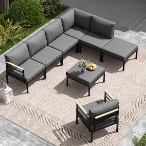 8-Piece Aluminum Outdoor Sectional Set with Armrests and Dark Gray Cushions