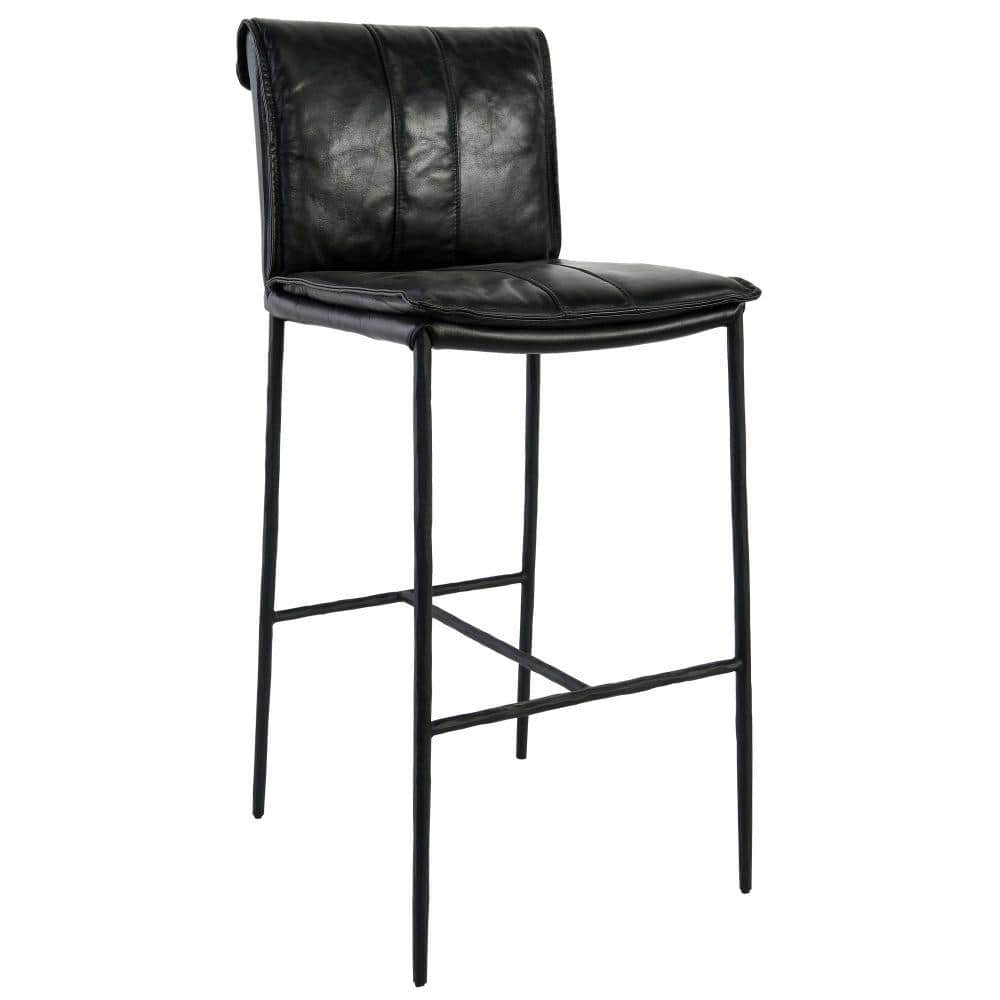 Benjara 31 In. Black Low Back Metal Frame Bar Stool With Leather Seat ...