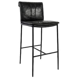 31 in. Black Low Back Metal Frame Bar Stool with Leather Seat