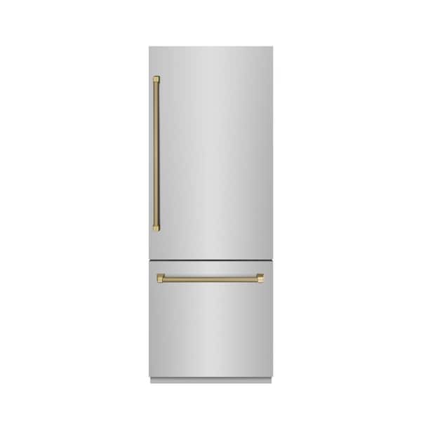 Autograph 30 in. Built-In Bottom Freezer Refrigerator in Stainless Steel with Gray Interior and Bronze Helix Handles
