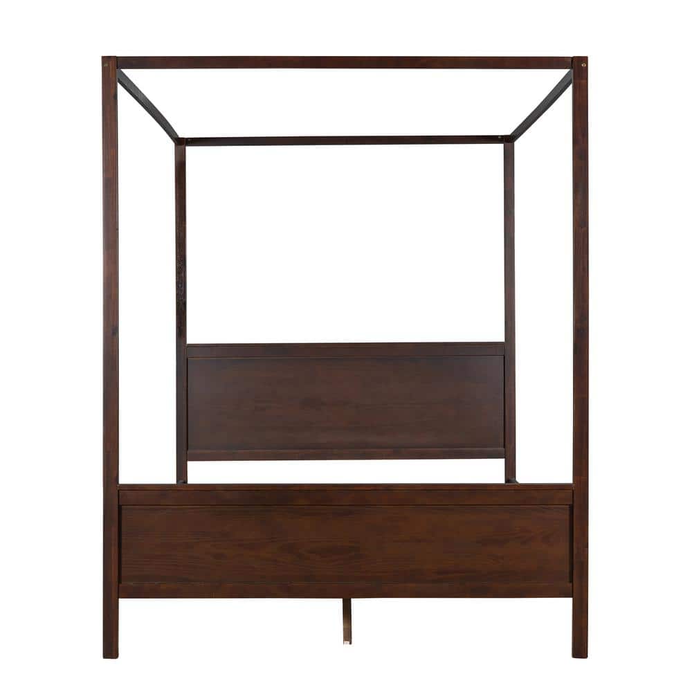 63 in. W Brushed Espresso Queen Wood Frame Canopy Platform Bed with Headboard and Footboard