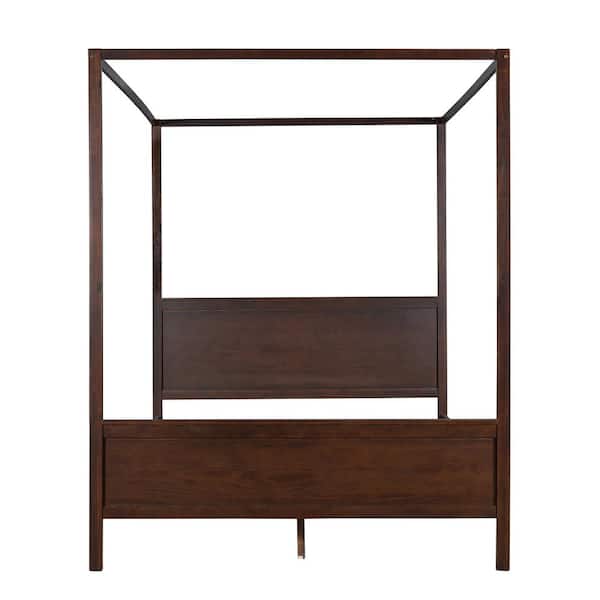 Unbranded 63 in. W Brushed Espresso Queen Wood Frame Canopy Platform Bed with Headboard and Foot-board, Slat Support Leg