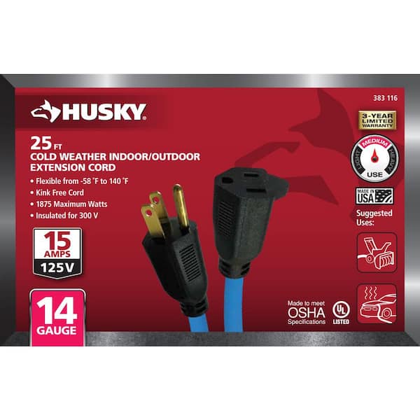Husky 25 ft. 14/3 Medium Duty Cold Weather Indoor/Outdoor