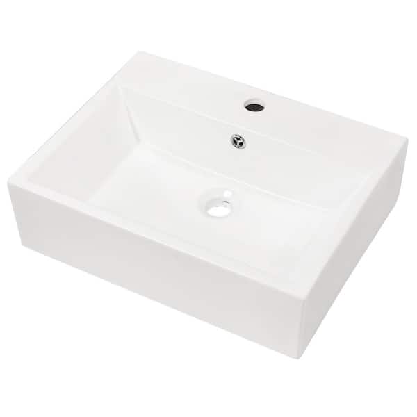 cadeninc 21 in. x 16 in. White Ceramic Rectangular Wall Mounted Bathroom Sink with Faucet Hole and Overflow