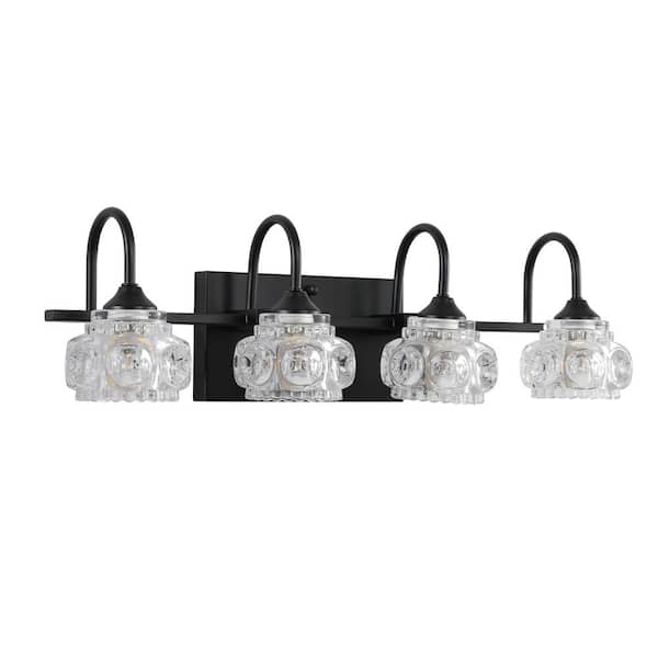 Unbranded 22.8 in. 4-Light Black Finish Vintage Crystal Vanity Light with Clear Glass Shades
