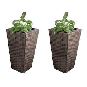 Eden Grace Wicker All-Weather Planter Set with Liners Tall Plant Decor Box for Outdoors Patio (Pack of 2)