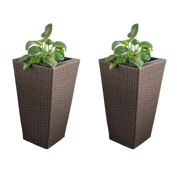 Unbranded Eden Grace Wicker All-Weather Planter Set with Liners Tall Plant Decor Box for Outdoors Patio (Pack of 2)