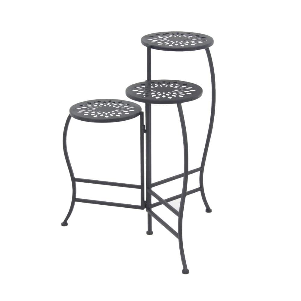 Black Metal 3-Tier Indoor Outdoor Floral Plant Stand