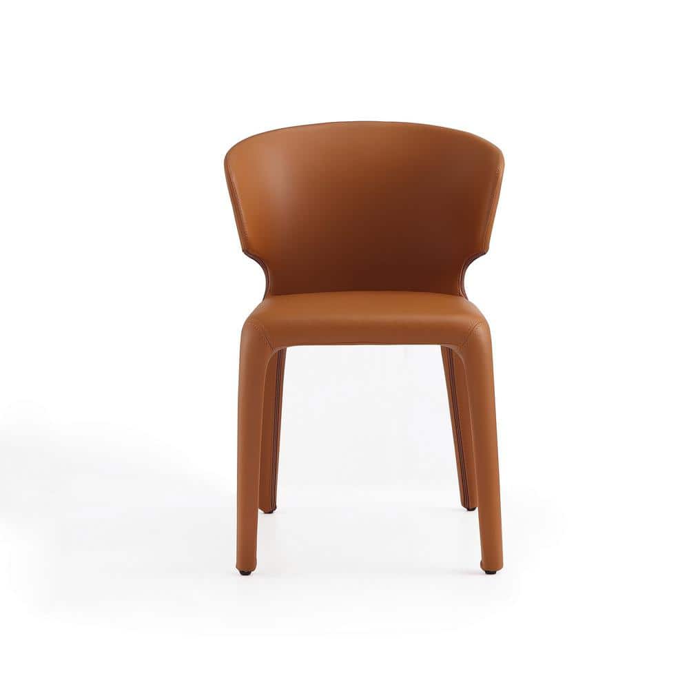 Set of 2 Saddle Brown Faux Leather Dining Chairs with Metal Legs