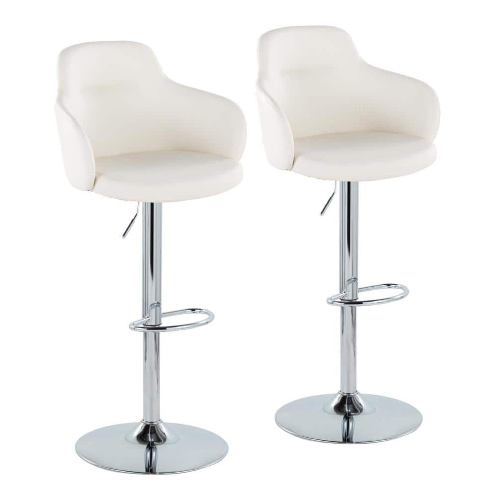 White Faux Leather Adjustable Swivel Bar Stools with Metal Base