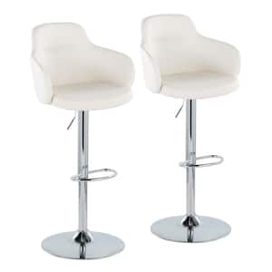 Boyne 45 in. White Faux Leather and Chrome Metal Adjustable Bar Stool with Oval Footrest (Set of 2)
