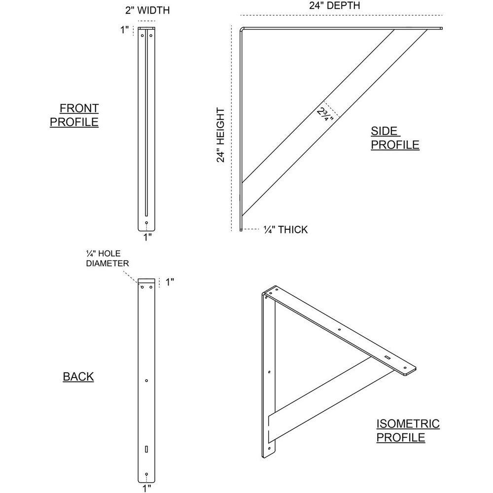 Hammered Gold 24" Steel Bracket for Shelves and Countertops