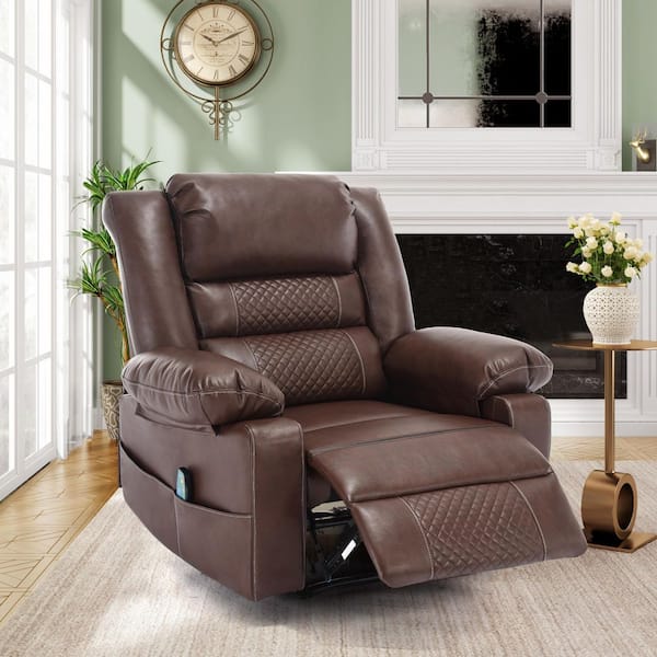 Boyel Living Brown Breathable Leather Manual Recliner Chair Recliners with Massage&Timer Funtion, Storage Pocket