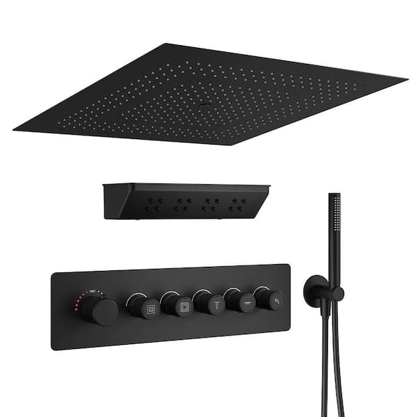 Mondawe 5-Spray 24 in. Square Dual Fixed Shower Head and Handheld Showerhead 2.5 GPM Wall Mounted in Matte Black