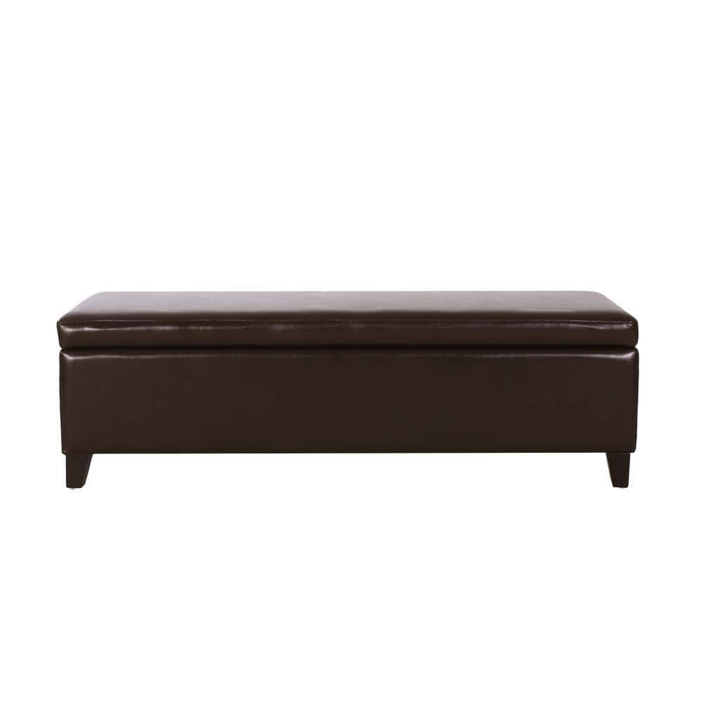 Noble House York Brown Bonded Leather Storage Bench 1313 - The Home Depot