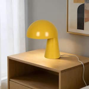 9.4 in. 1-Light Sleek Yellow Classic Mushroom Table Lamp with Half Rounded Iron Shade for Bedrooms.