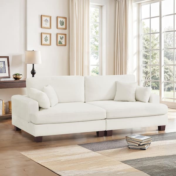 Blanca 88 in.Modern Rectangle LoveSeat Beige Chenille Tufted Upholstered Triple Lounge Square Arm Sofa with 4-Cushion