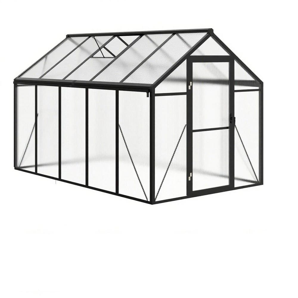 6 ft.W x 10 ft.D x 6.3 ft. H Black Aluminum Walk-in Outdoor Greenhouse with Roof Vent,Ground Nails,Sliding Lockable Door price history on PriceWatchPro
