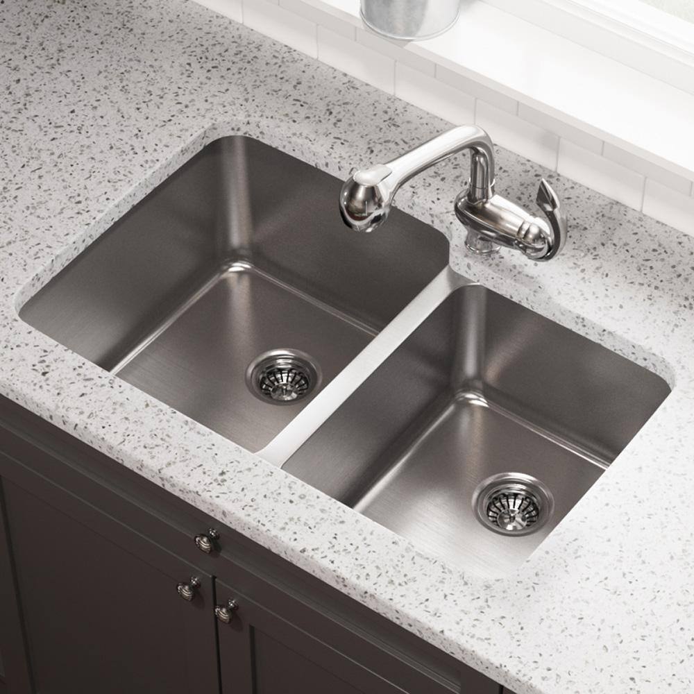 Mr Direct Undermount Stainless Steel 32 In. Double Bowl Kitchen Sink 