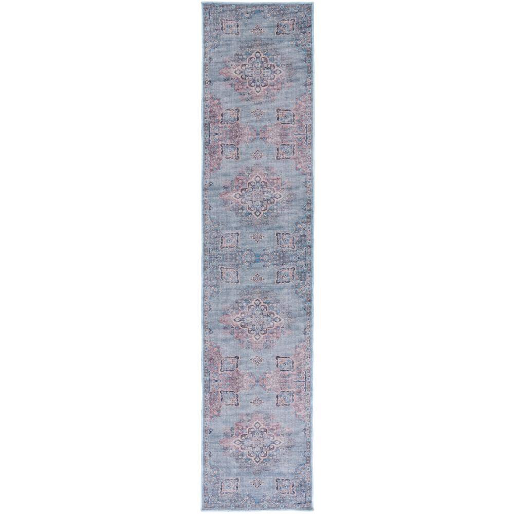 Serapi Ivory/Blue 2 ft. x 9 ft. Machine Washable Geometric Distressed Runner Rug price history on PriceWatchPro
