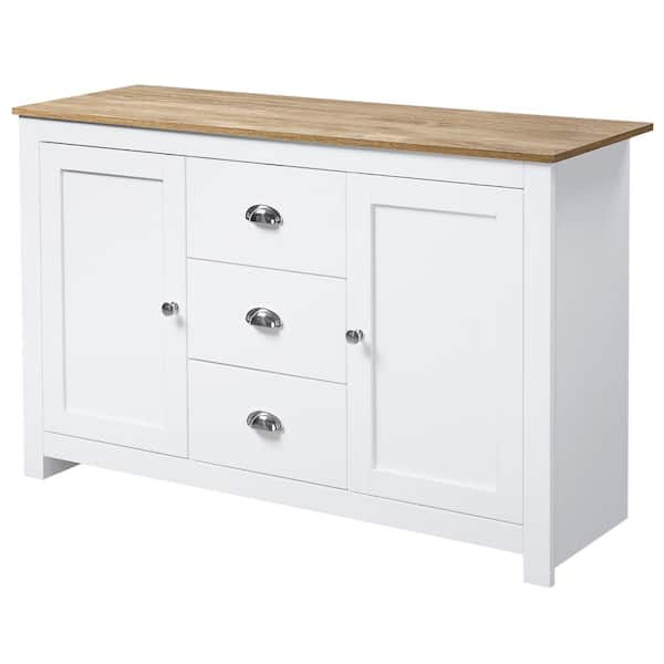 HOMCOM Buffet Cabinet with Storage, Kitchen Sideboard with 2-Layer Wood Countertop, Adjustable Shelves and Drawers, White