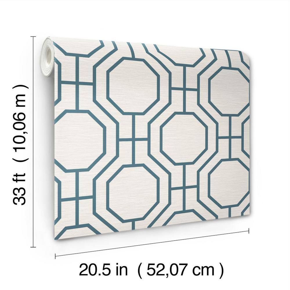 Blue Geometric Trellis Non-Pasted Grasscloth Wallpaper