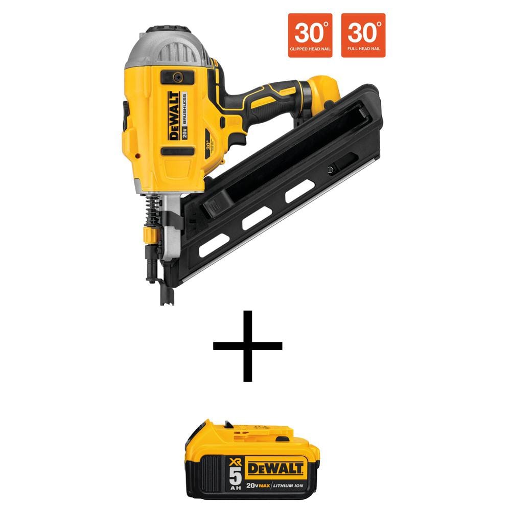DEWALT 20-Volt MAX XR Cordless Brushless 2-Speed 30° Paper Collated Framing Nailer w/20-Volt MAX 5.0Ah Battery -  DCN692BW205