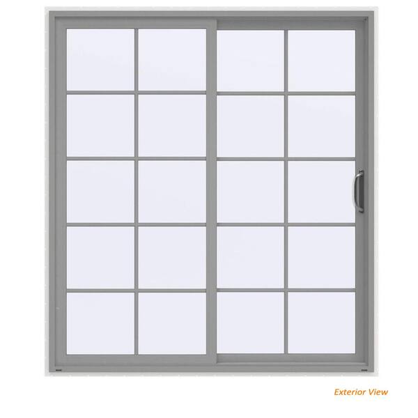 JELD-WEN 72 in. x 80 in. V-4500 Contemporary Silver Painted Vinyl Right-Hand 10 Lite Sliding Patio Door w/White Interior