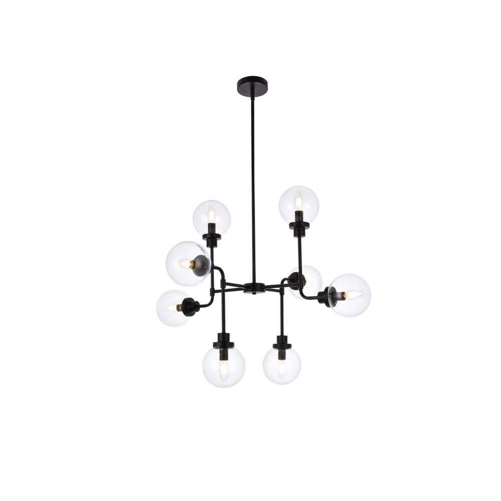 Home Living 40-Watt 8-Light Black Pendant Light with Glass Shade, No Bulbs 