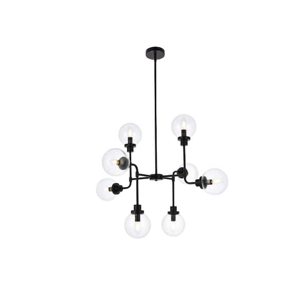 Unbranded Home Living 40-Watt 8-Light Black Pendant Light with Glass Shade, No Bulbs Included