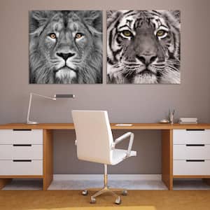 "Lion & Tiger" Glass Wall Art Printed on Frameless Free Floating Tempered Glass Panel