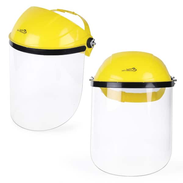 Full Face Safety Face Shield with Clear Polycarbonate Hard Visor, Lightweight and Reusable Headgear, Yellow (2-Pack)